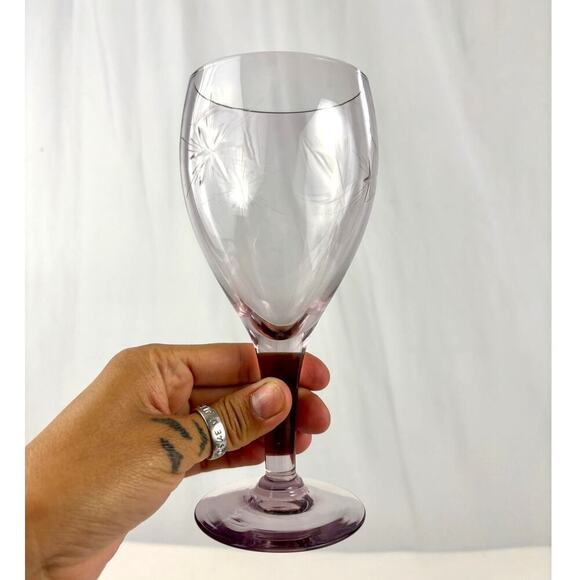 VTG Clear Purple Mid Century Barware Starburst Wine Glasses Set of 2 1970s - Picture 6 of 16